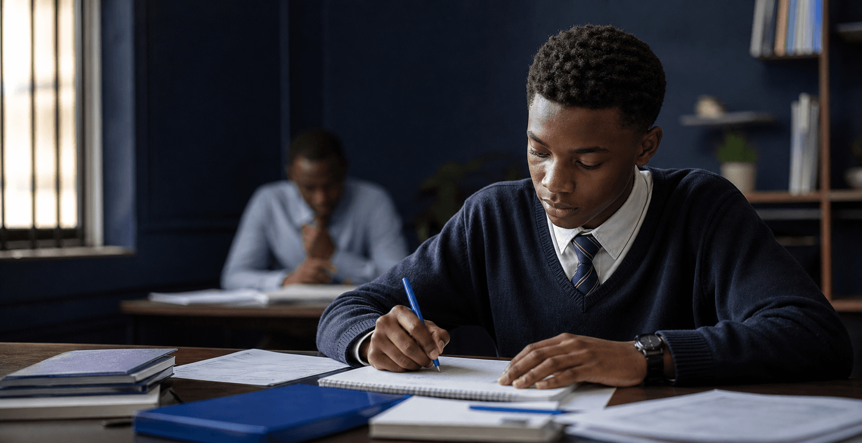 A focused student preparing for an examination at Excellentia Academy